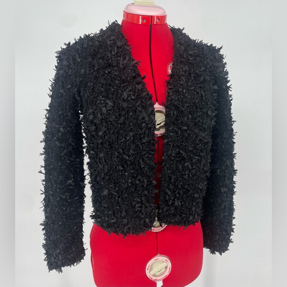 Ann Taylor Textured Knit Black Cropped Holiday Bolero Jacket